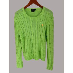 Polo Ralph Lauren XL Pima Cotton Cable Knit Sweater Neon Green Crewneck Pullover
